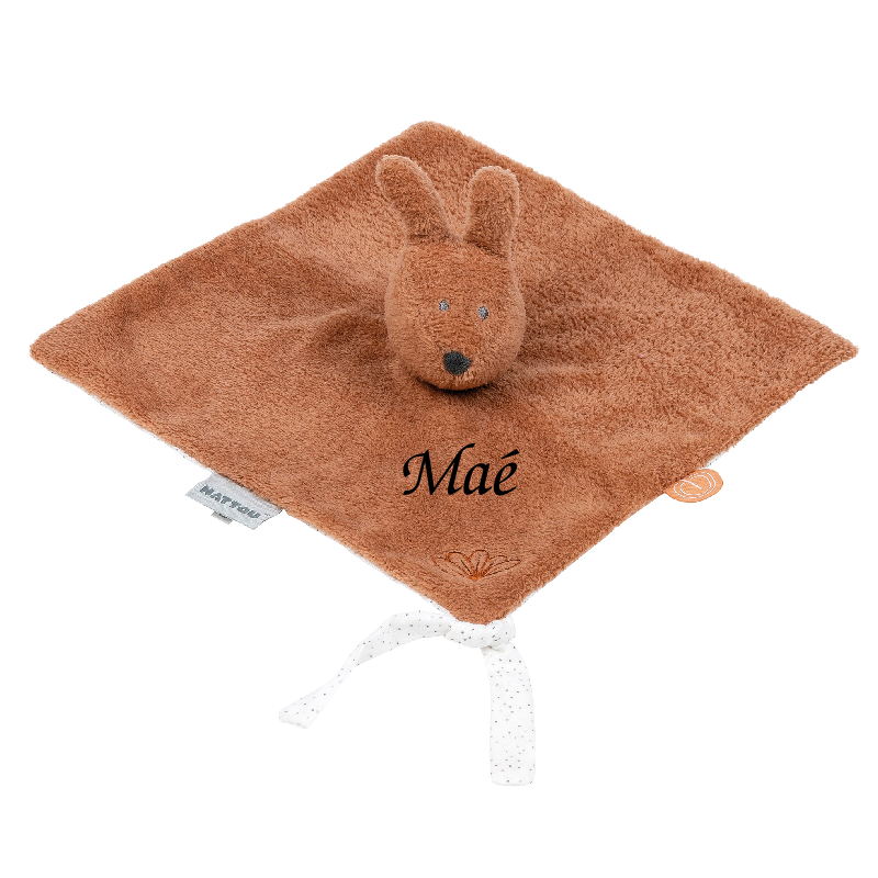 Nattou Susie et Bonnie Doudou plat lapin eponge marron rouille 27 cm